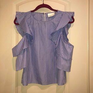 Ruffle sleeve gingham Blue/White Blouse